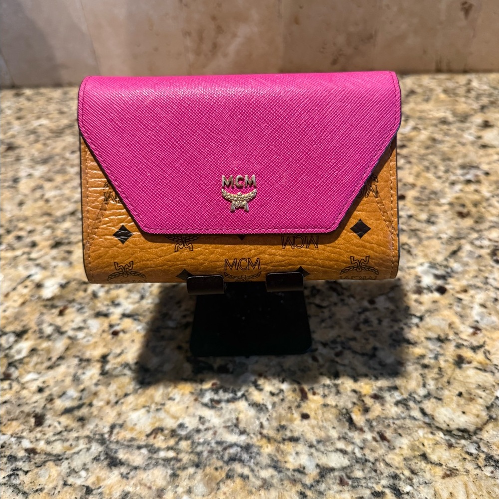MCM Fuchsia and Cognac Envelope Wallet